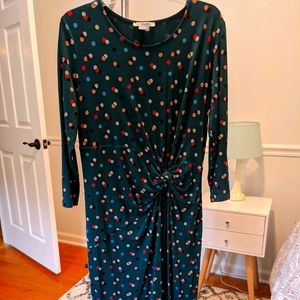 Boden green polka dot knot front dress